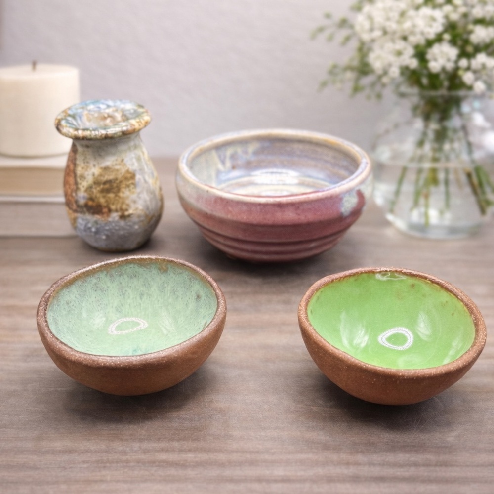 Source Unknown Ceramic Bowl and Vase Set - Green, Brown, and Purple